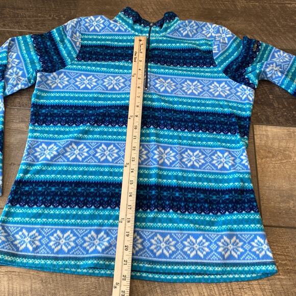 L.L. Bean Pullover 1/2 Zip Blue Fleece Snowflake Print M - Picture 6 of 9